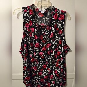 Liz Claiborne Black and Red Floral Sleeveless Blouse Size 2X